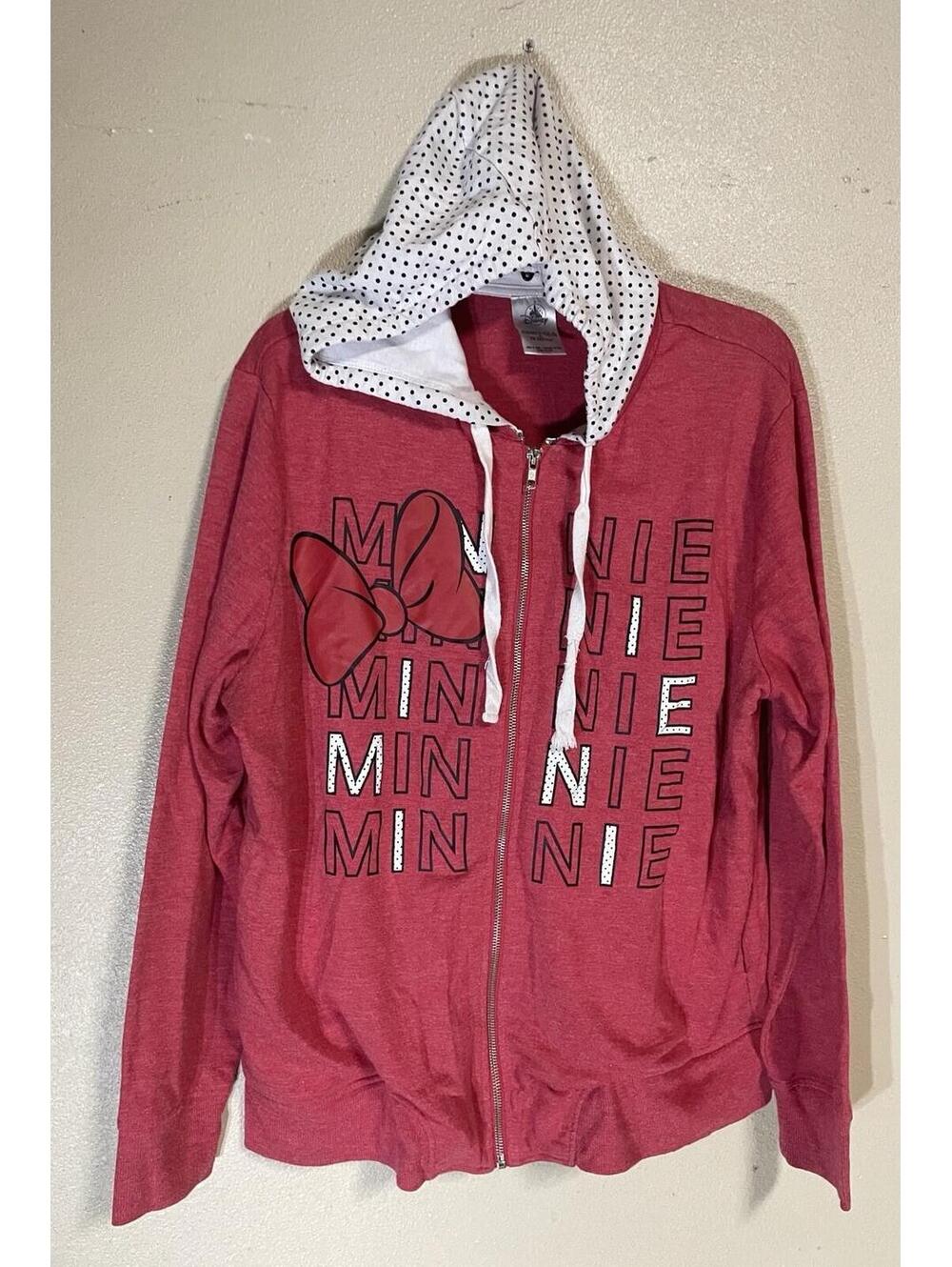 Minnie Mouse Xl Hoodie Zip Front Red White polka dot